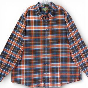 Eddie Bauer Relaxed Fit Plaid Flannel Shirt Mens TXXXL Blue Orange Button Down